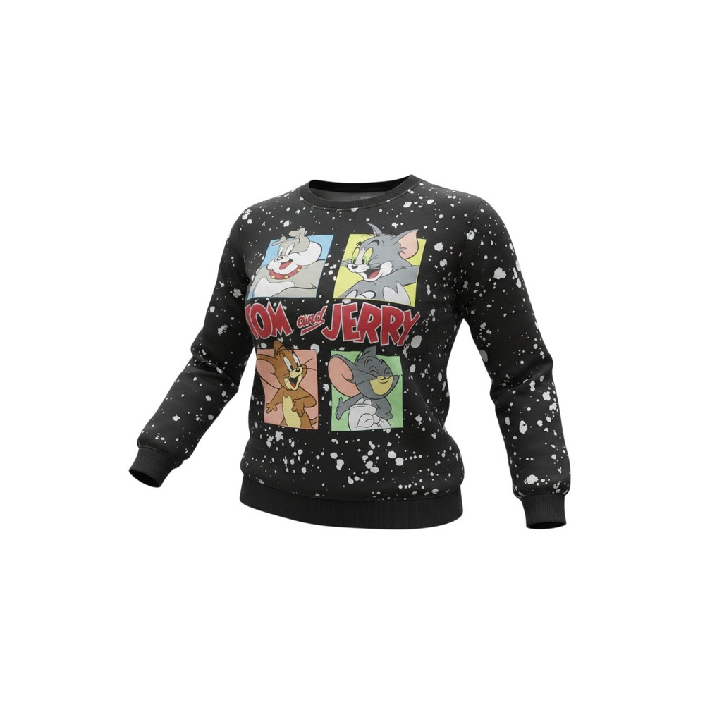 Tom and Jerry Graphic Sweatshirt Womens 3XL Black Splatter Print